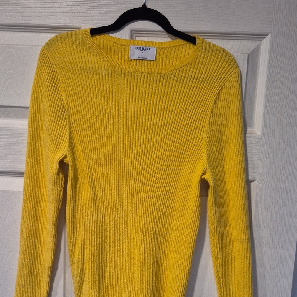 Old Navy Bright Yellow Ribbed Crewneck Sweater